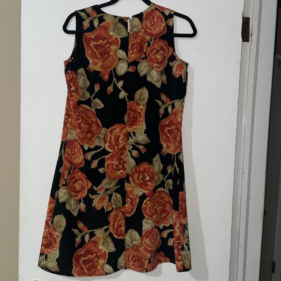 NY & CO New York and Company Black Orange Green Floral‎ Sheath Dress Size 8 - Picture 2 of 6